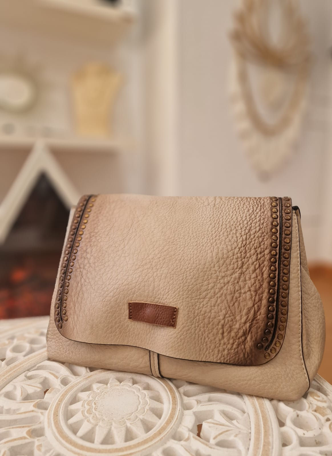 Sac avec rabat effet cuir vieilli