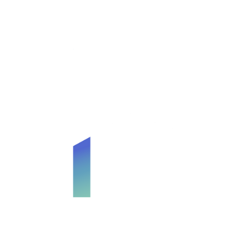 Letra h estilizada, branca com gradiente azul e verde.