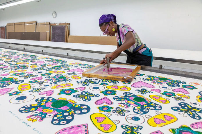 Participants explore materials and process during a workshop at the Fabric Workshop and Museum in Philadelphia.