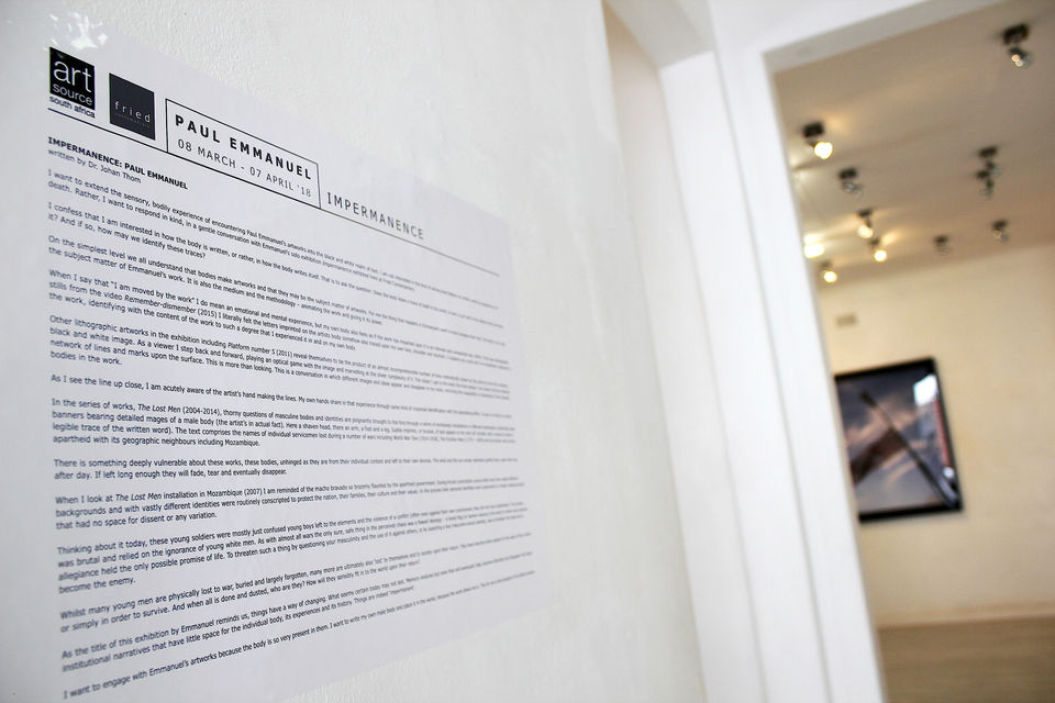 Paul Emmanuel: Impermanence
Fried Contemporary Gallery, Pretoria, South Africa
8 March – 7 April 2018