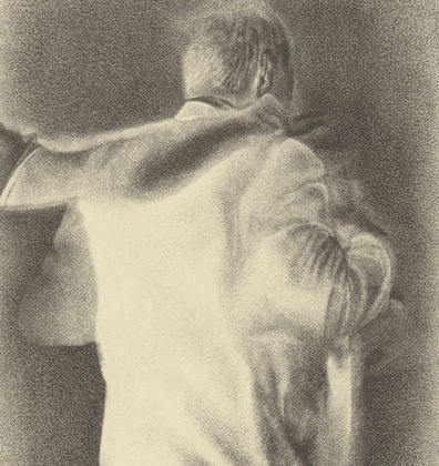 ‘Table number 12’ (detail) 2010. Manière noire stone lithograph, hand printed, hand coloured, signed, numbered and dated by the artist. Black lithographic ink and watercolour pigment on 285 gsm Fabriano Rosaspina Avorio paper, 80 x 156 cm. Edition 35. Courtesy of Art Source South Africa