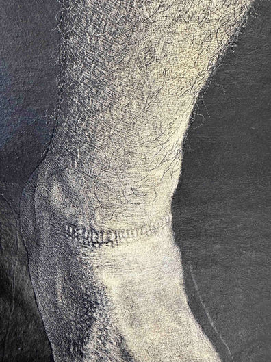 ‘United States Paratrooper’, (detail) 2024. Original drawing, hand incised into black boot polish on cotton rag. 24 x 24 inches (61 x 61 cm) unframed