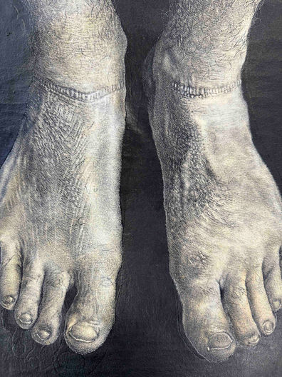 ‘United States Paratrooper’, (detail) 2024. Original drawing, hand incised into black boot polish on cotton rag. 24 x 24 inches (61 x 61 cm) unframed