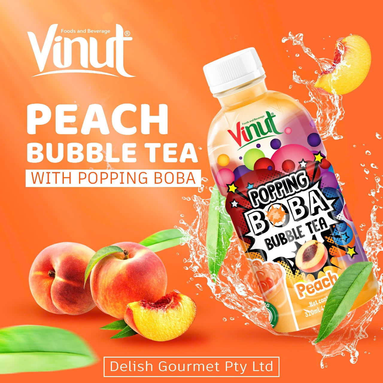 Peach Bubble Tea with popping boba