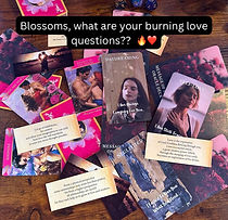 Various love oracle cards spread out for cover photo for tarot reading offer.