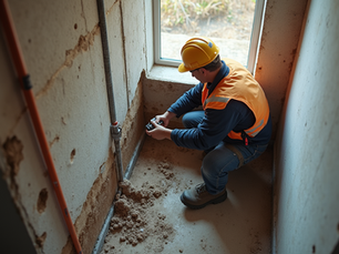 Technician inspecting for water damage
