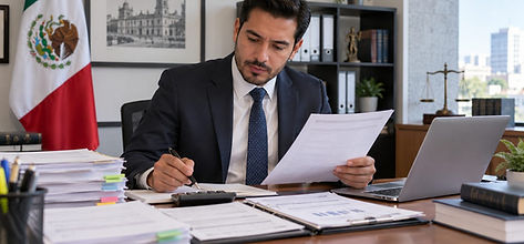 Abogado fiscal en Hermosillo revisando documentos ante el SAT