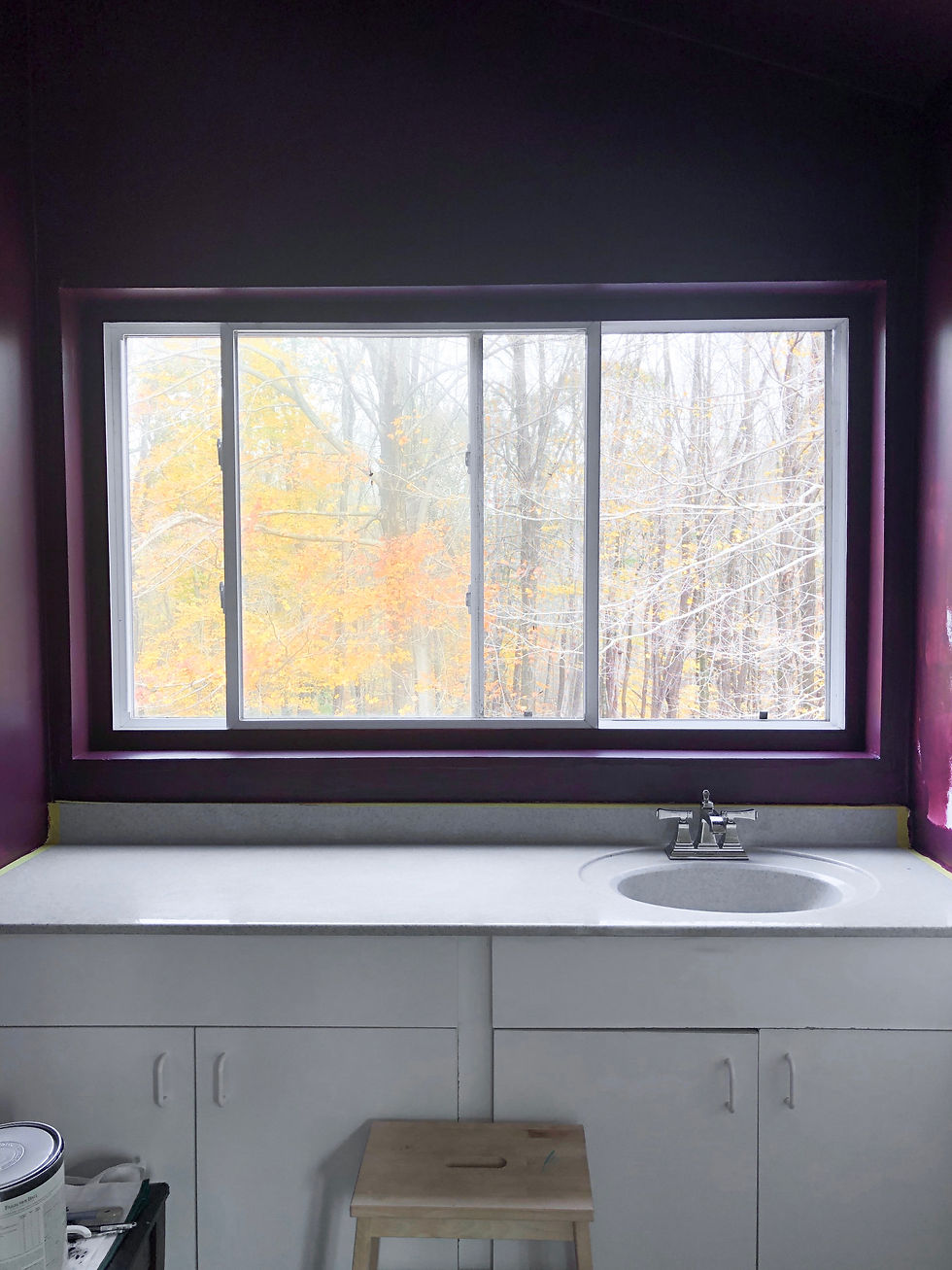 progress shot of painting bathroom