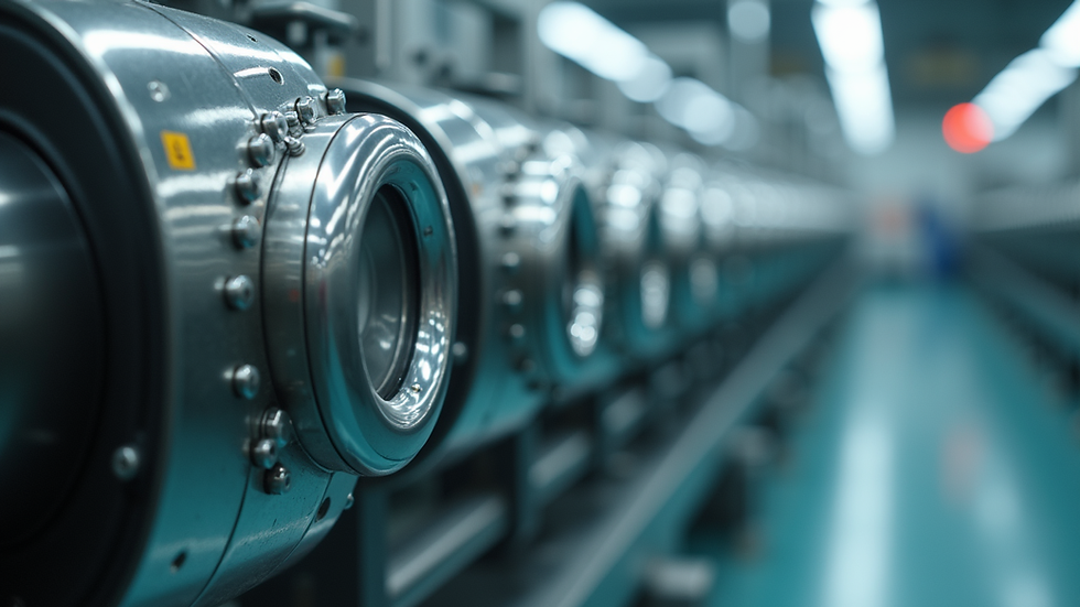 Close-up view of clean industrial machinery with polished surfaces
