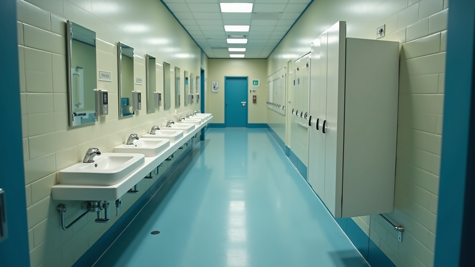 High angle view of a clean and organized school restroom