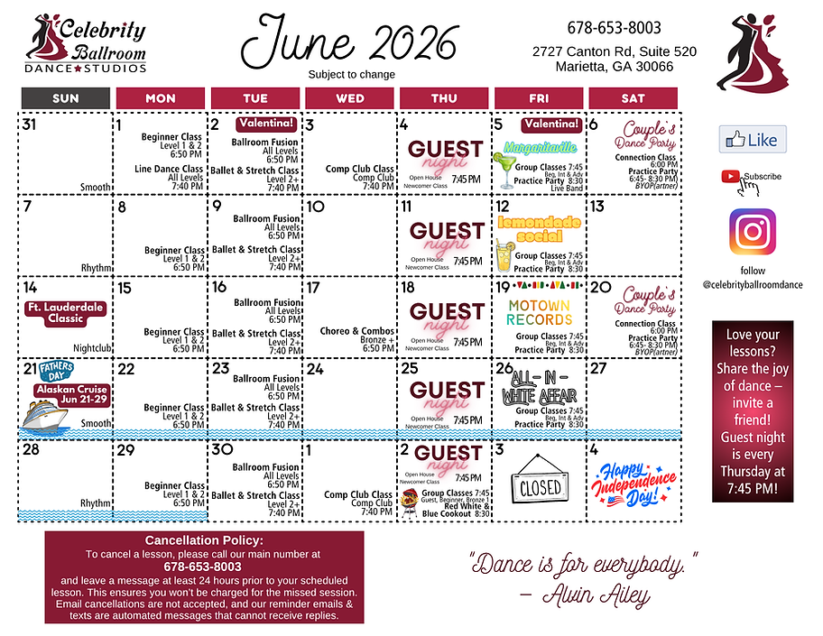 Dance lessons in Marietta, GA June 2026
