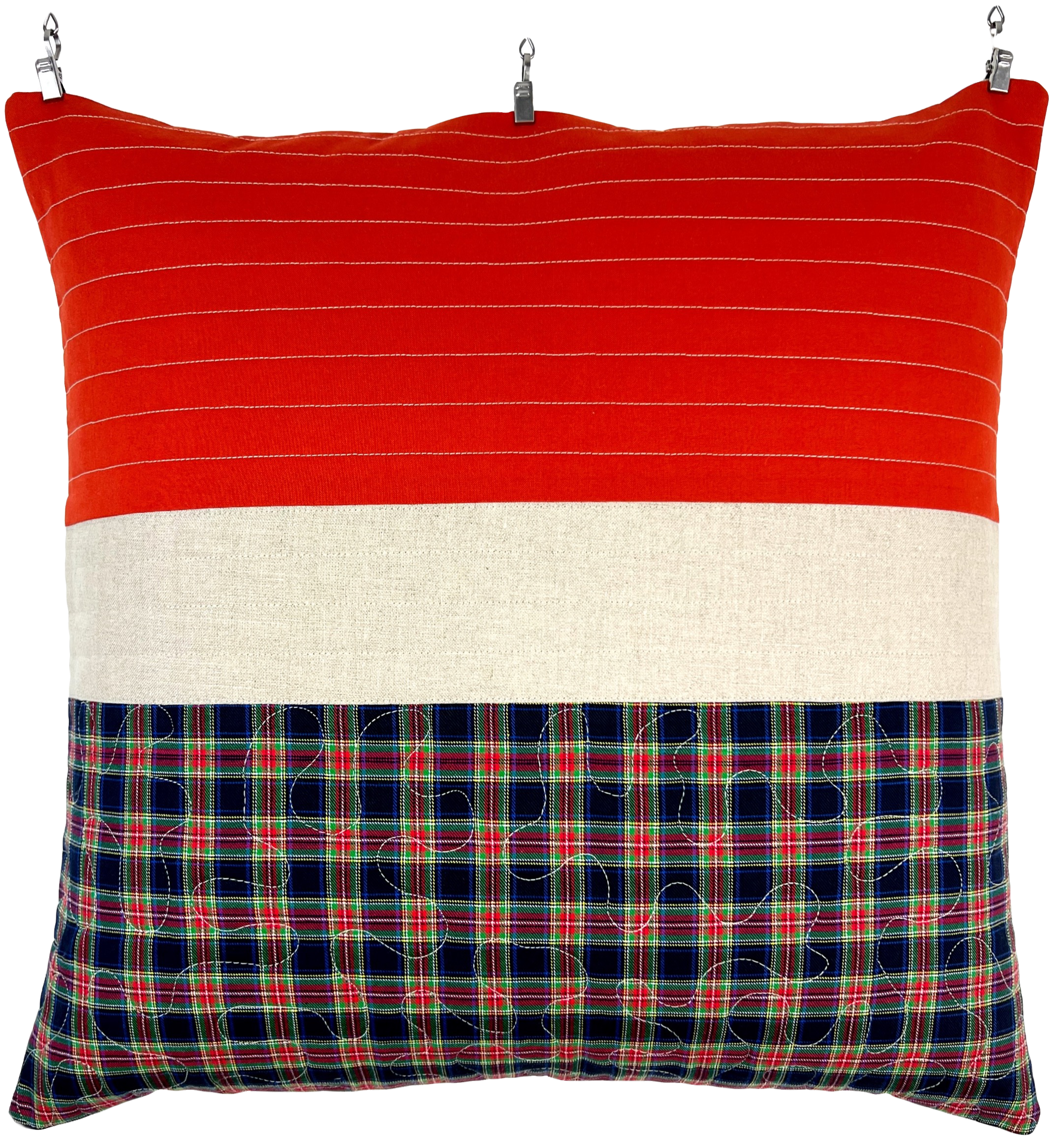 Vorderseite Drei Streifen Rot, Beig, Muster, Gequilteter Kissenbezug