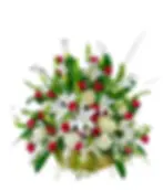 Angel’s Dream deluxe sympathy floral basket with roses, lilies, and greens – Funeral delivery East Rockaway NY