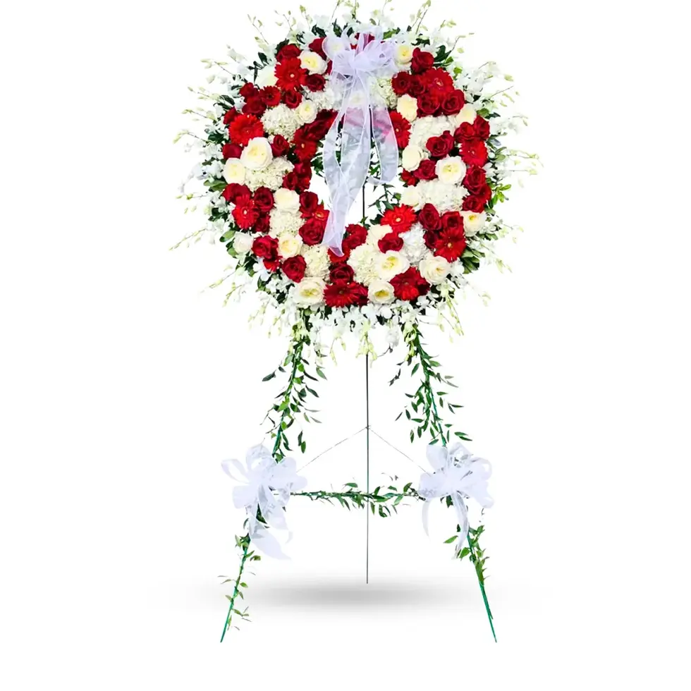Glory tribute wreath with white hydrangeas – Flowers by Mike East Rockaway & Oceanside NY