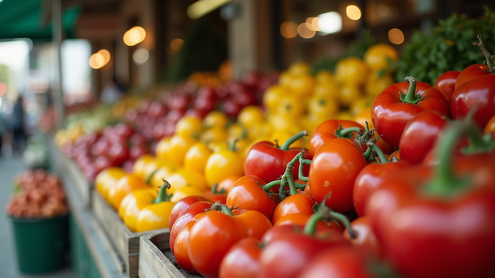 Close-up view of colorful Italian produce at a market