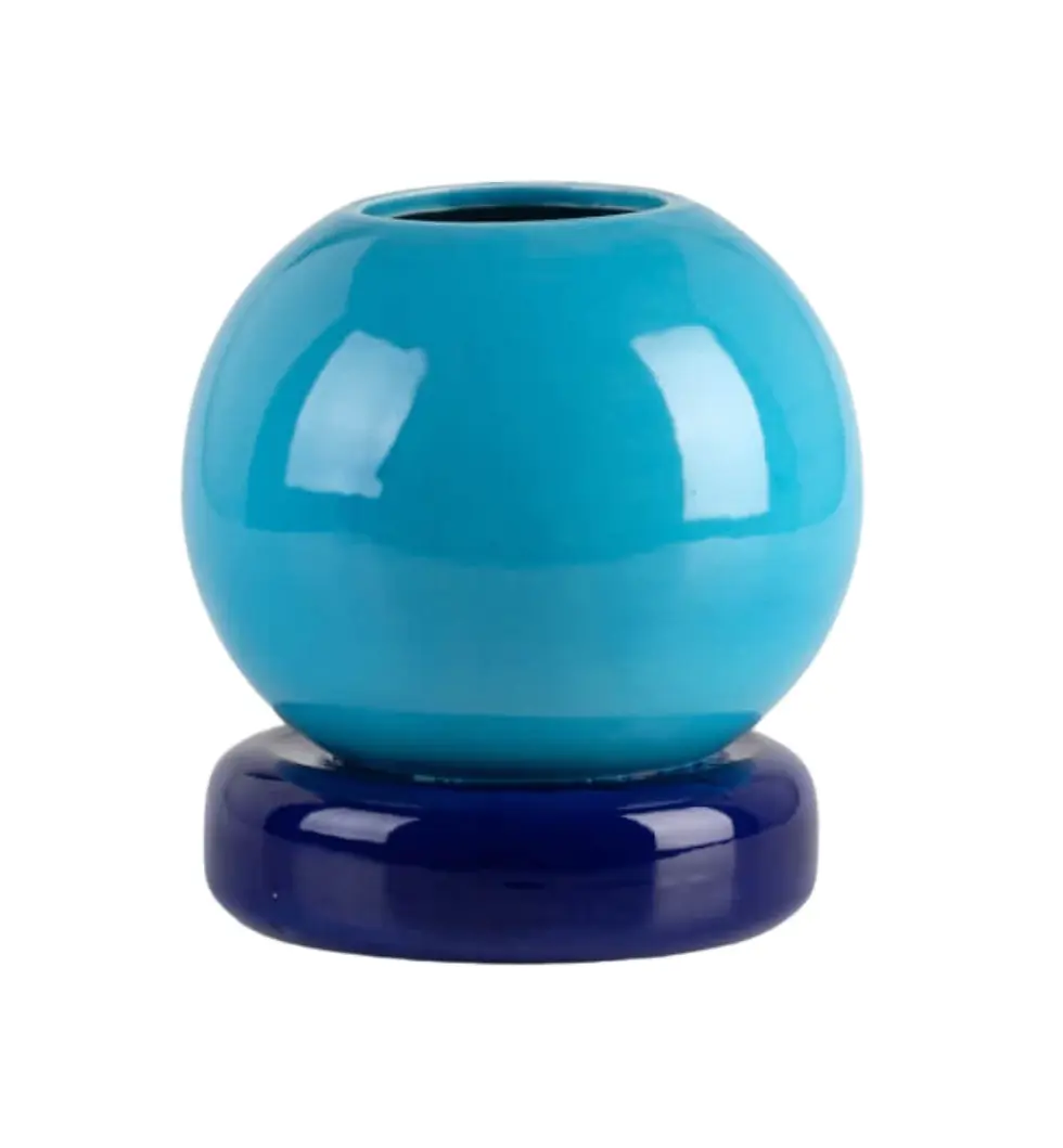 Thumbnail: Blue handmade ceramic vase sphere design by Ceramiche Bevilacqua, available exclusively at Bel Paese Food Store Oceanside NY.