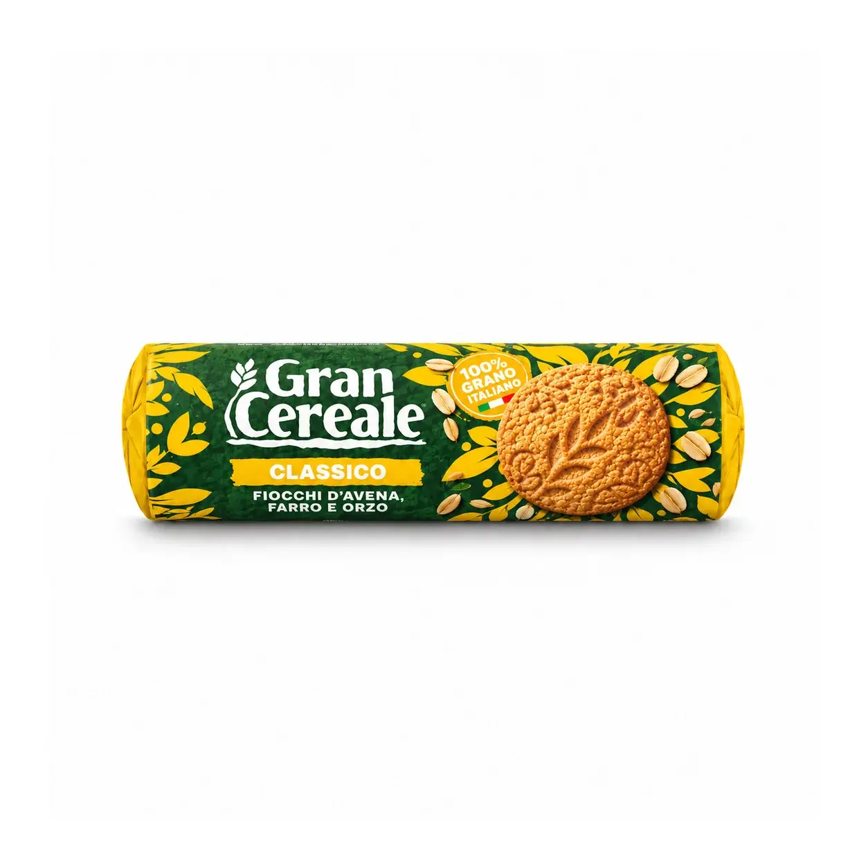 Gran Cereale Classico wholegrain biscuits in green and yellow wrapper