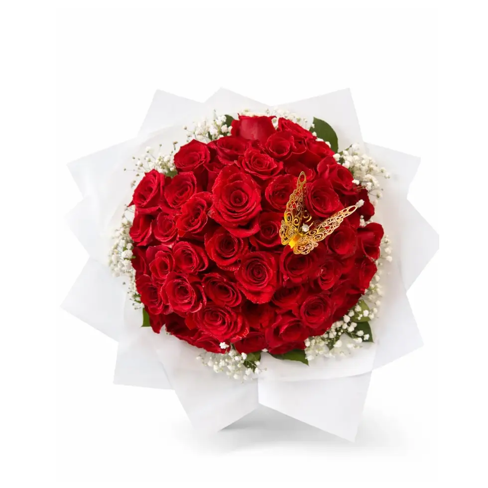 luxury 50 red roses bouquet white background Oceanside NY