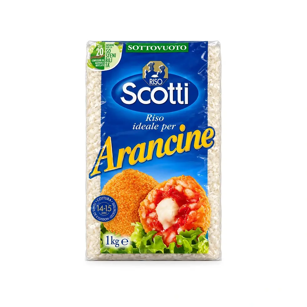 Riso Scotti rice for arancine 1 kg vacuum-packed blue package.