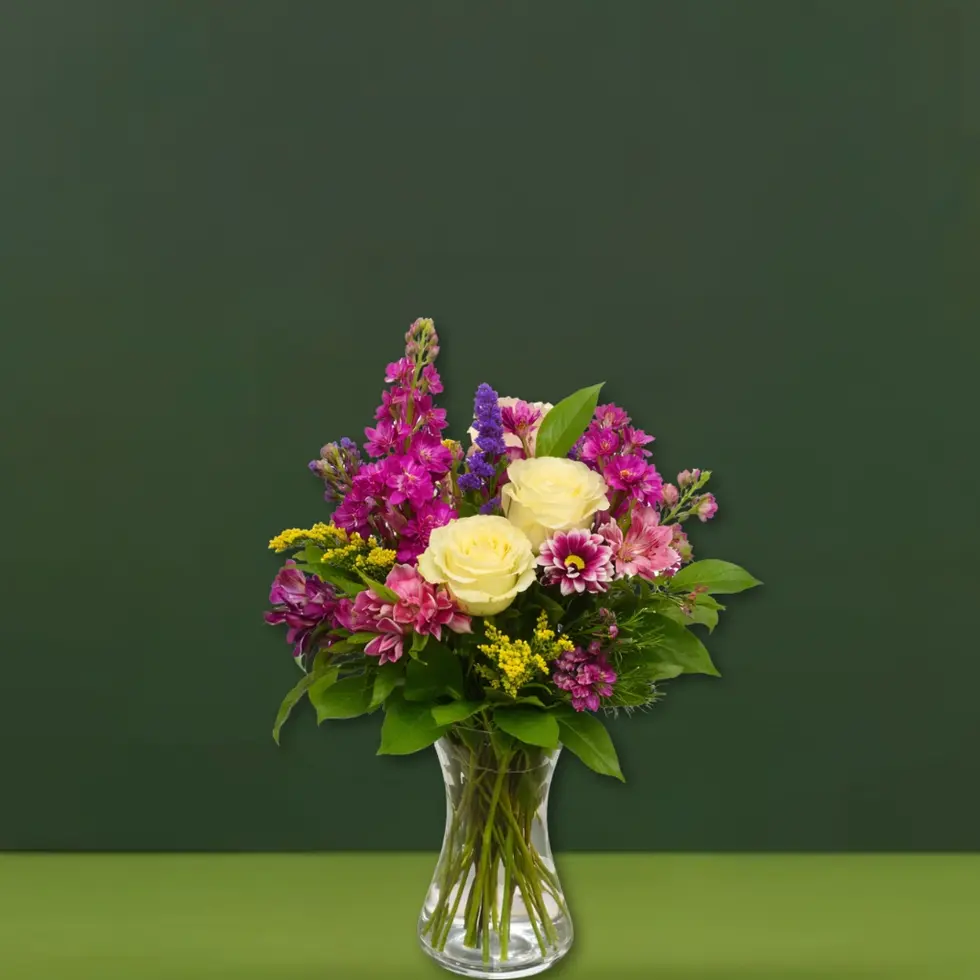 garden charm admin week flower arrangement with roses mixed blooms oceanside ny