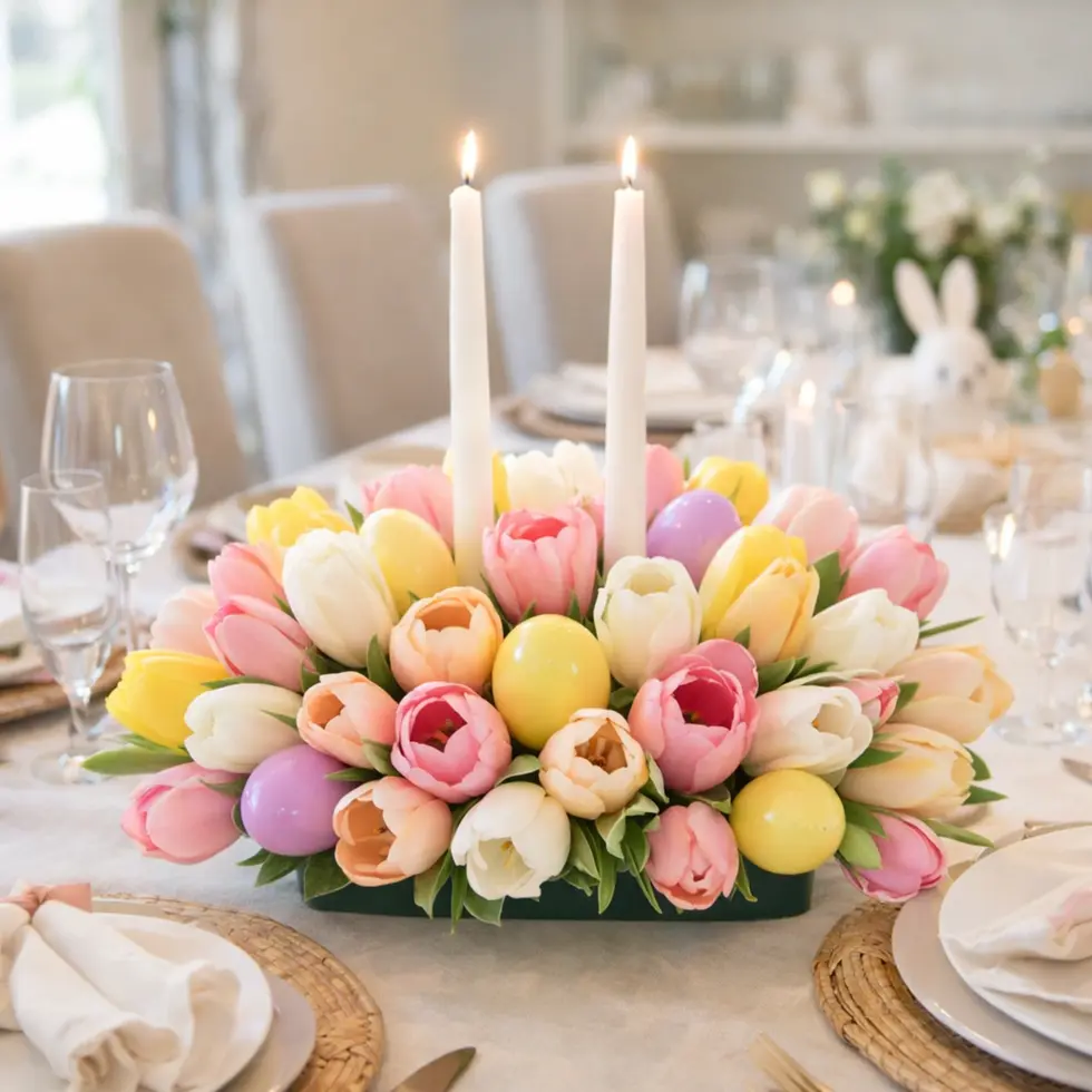 Easter tulip centerpiece table setting spring flowers East Rockaway Oceanside NY