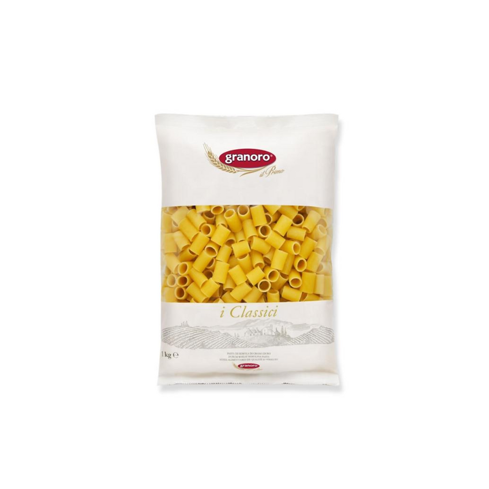 Granoro Mezzi Rigatoni Pasta 454g (1lb) packaging, perfect for authentic Italian pasta dishes and hearty sauces.