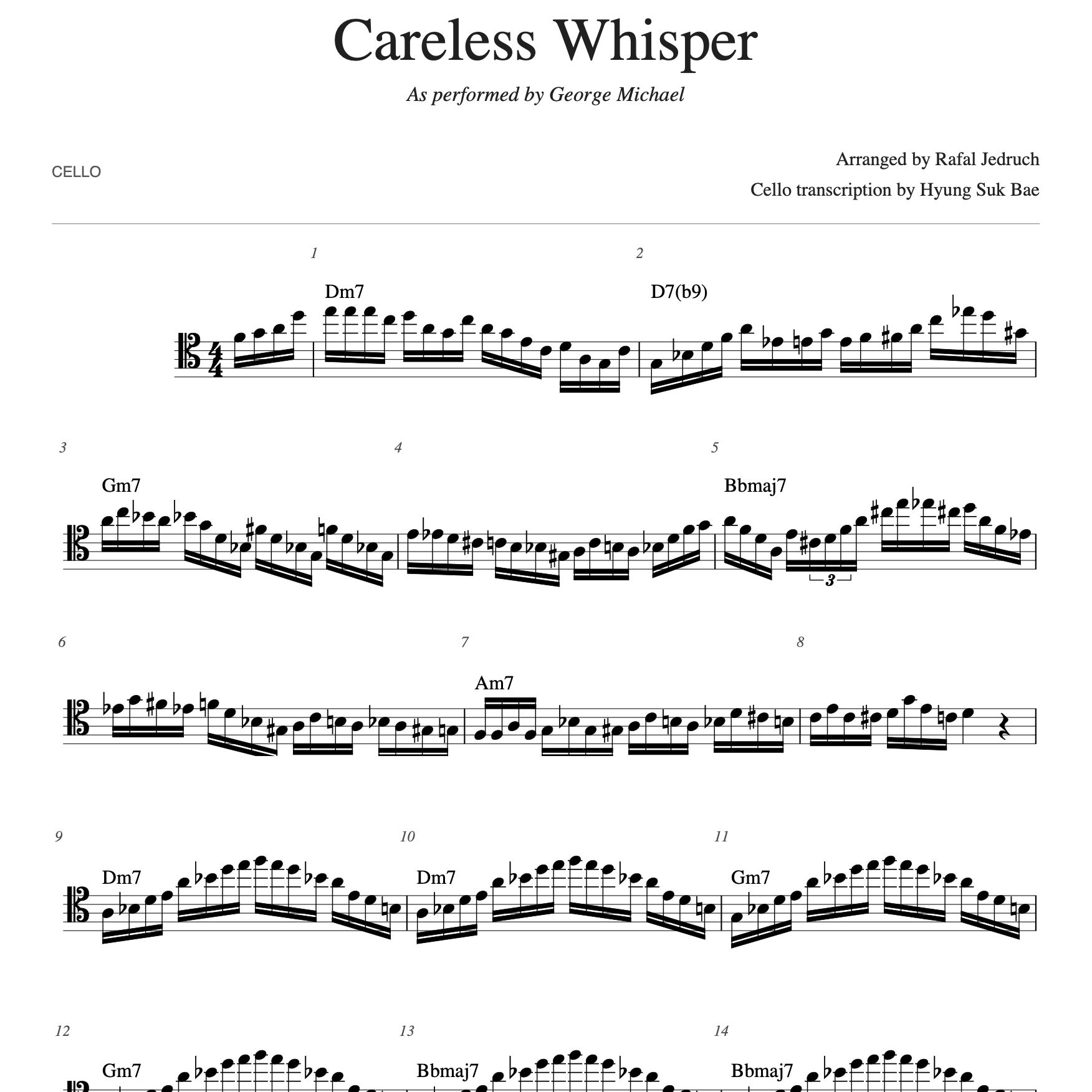 Careless Whisper - Cello part (Free)