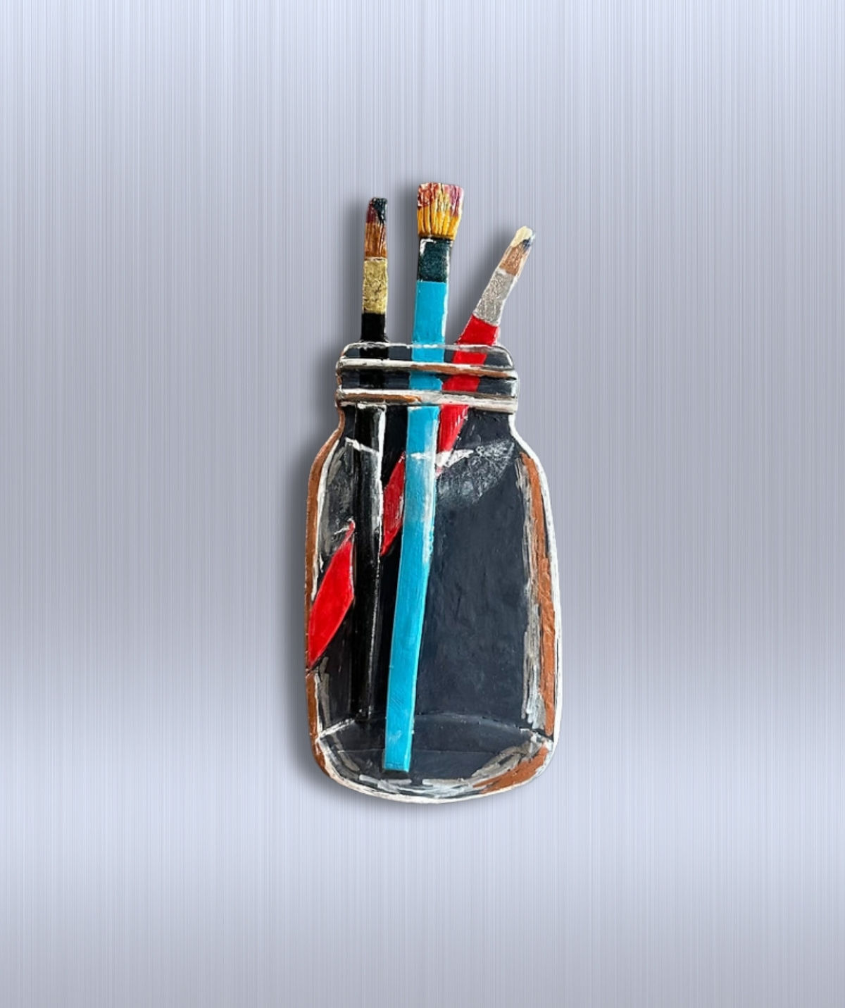 Handmade Clay Magnet – Jar of Used Paint Brushes