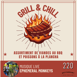 Soirée Grill & Chill au restaurant le 220 avec Ephemeral Monkeys en concert live