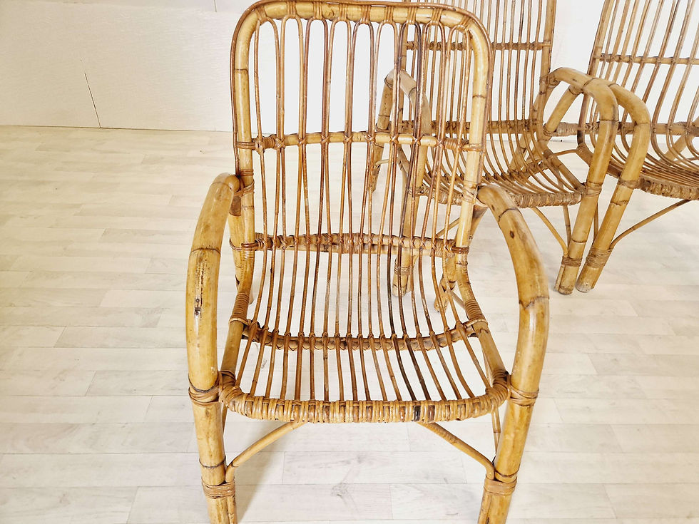 Miniature : 1960s Bamboo Living Room Set x4 Chairs and Table