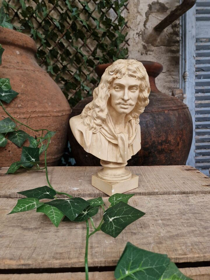 Miniature : Antique French Bust Sculpture of Alabaster Moliere