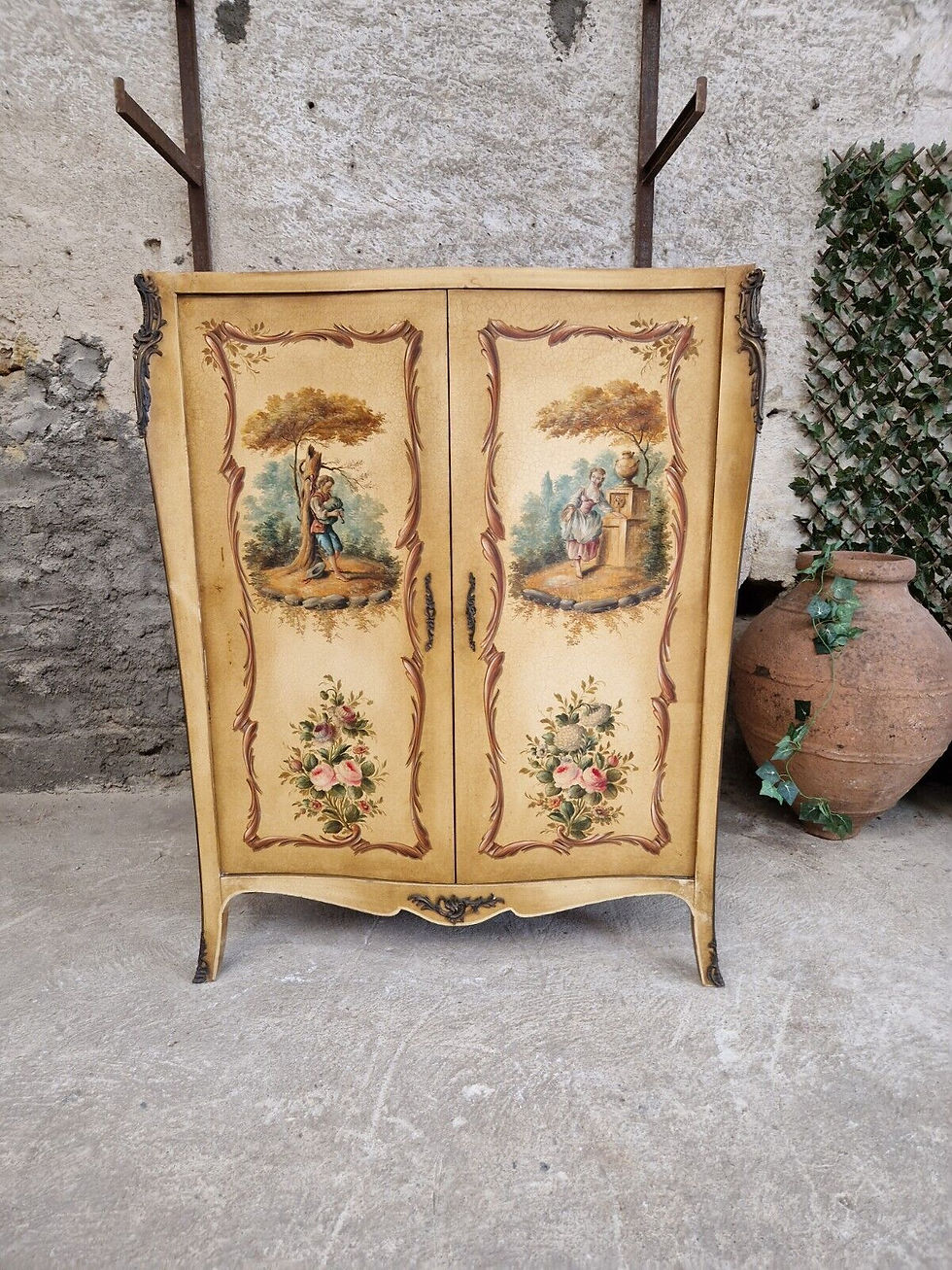 Antique French Wardrobe Louis XV Style Hand Painted Armoire