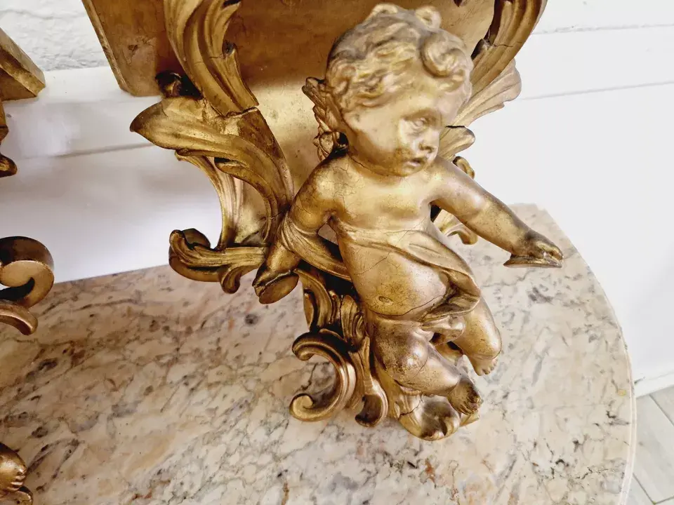 Miniature : Pair of Antique Putti Musician Console Shelves