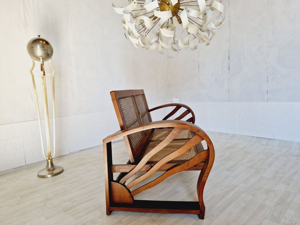 Miniature : Art Deco Sofa Cane Walnut Colonial Style