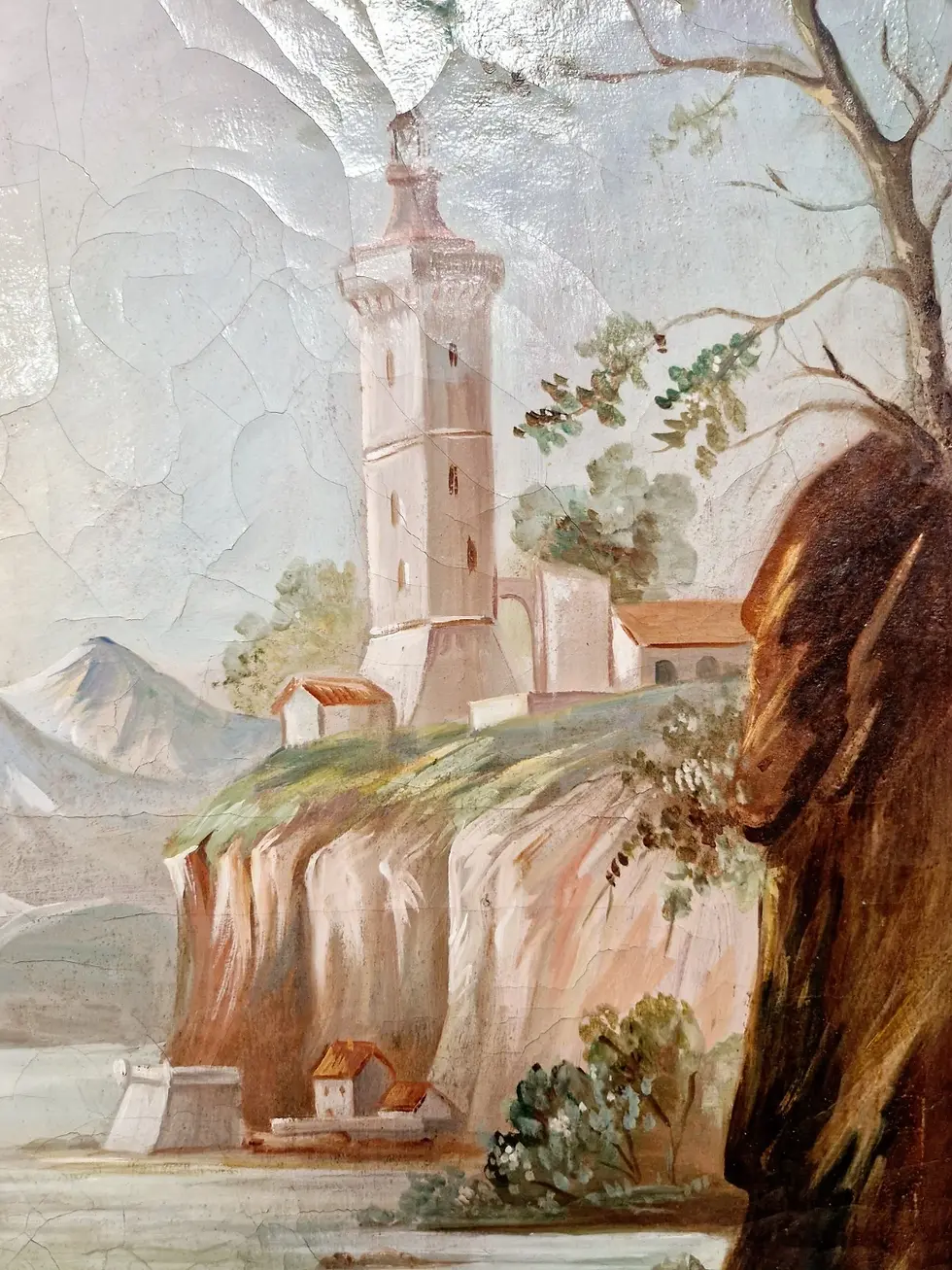 Miniature : Antique French Mirror Oil Painted Trumeau Louis XVI