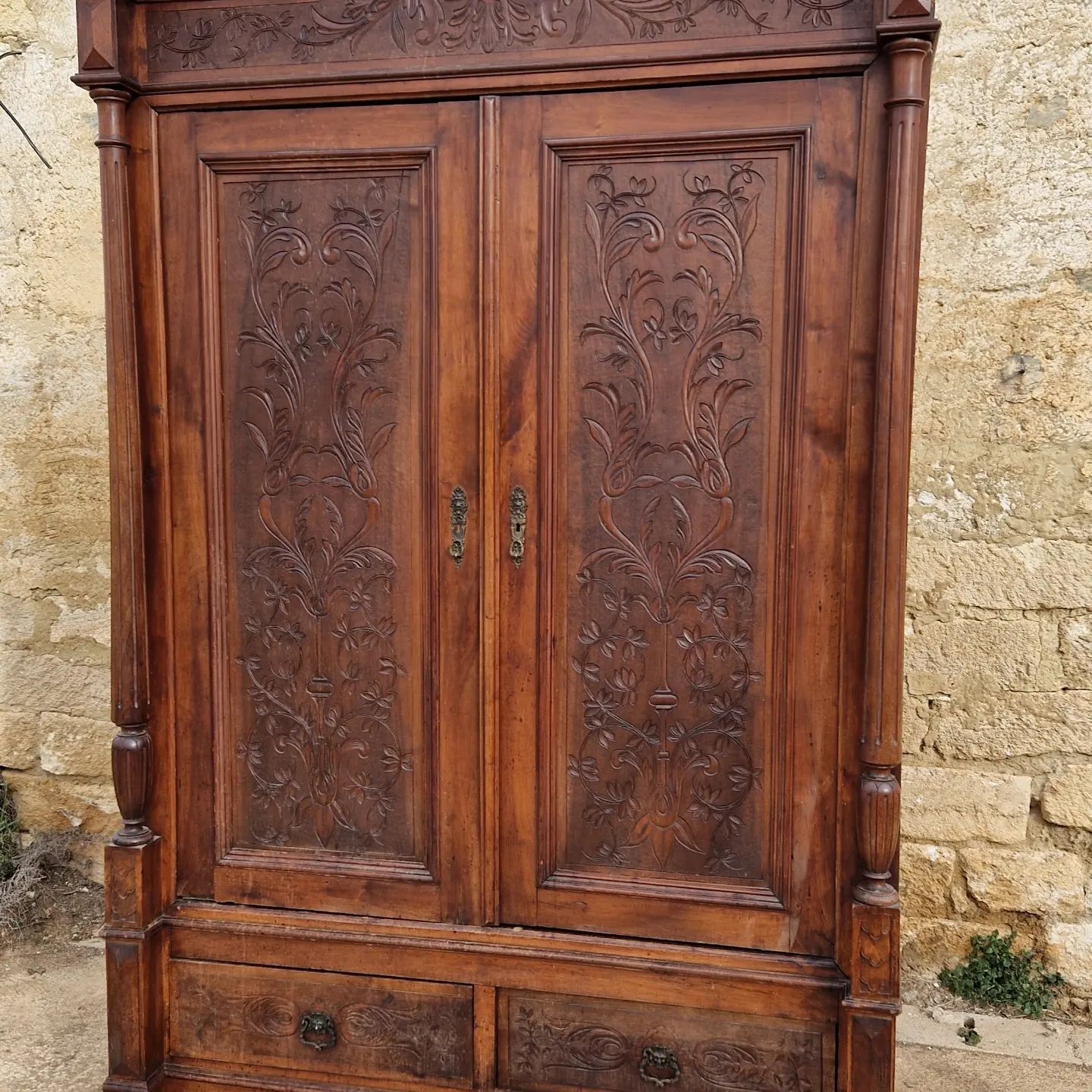 Thumbnail: Antique Double Door Italian Armoire Solid Walnut 19th Century