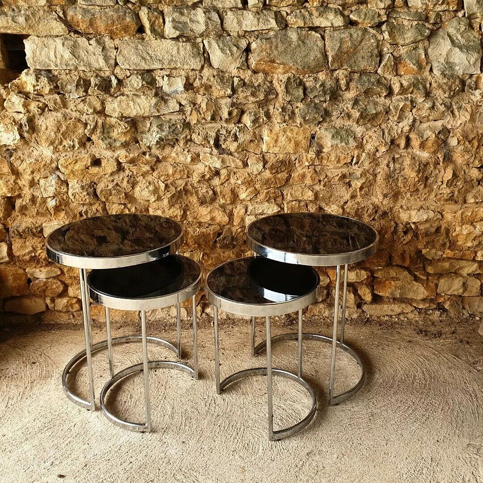Thumbnail: Vintage Table Nest 1970s Black Glass Chrome