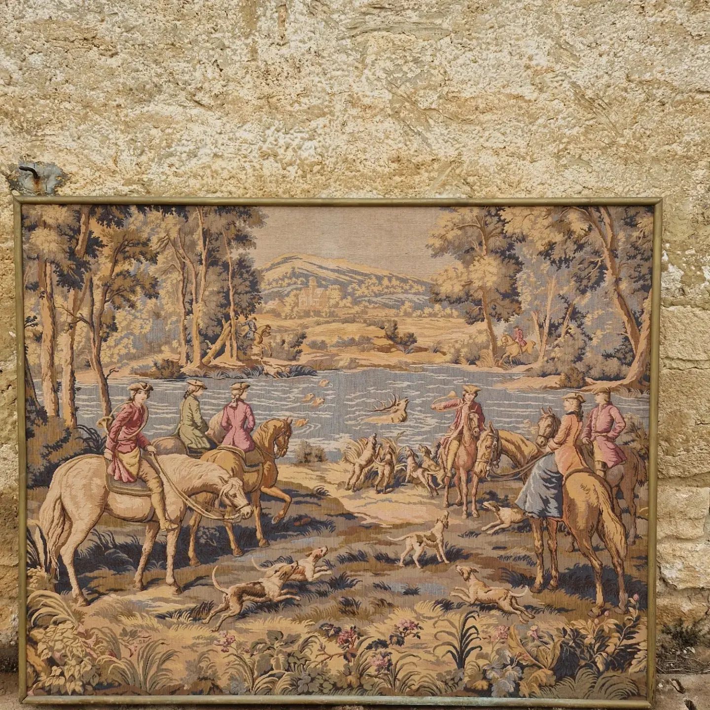 Antique Tapestry Antique Art Authentic Needlepoint Chateau Hunting