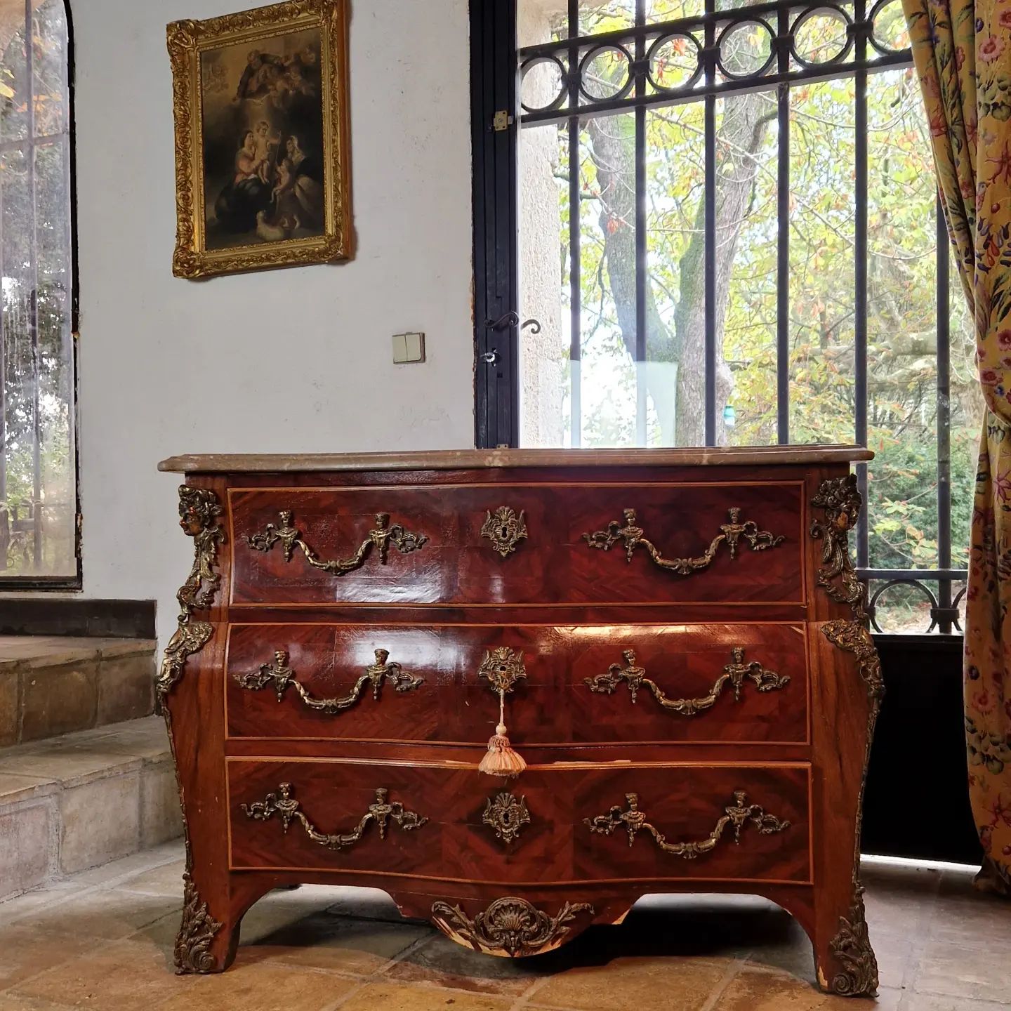 Antique French Chest of Drawers Bombe Antique Vintage Style Commode Rocaille