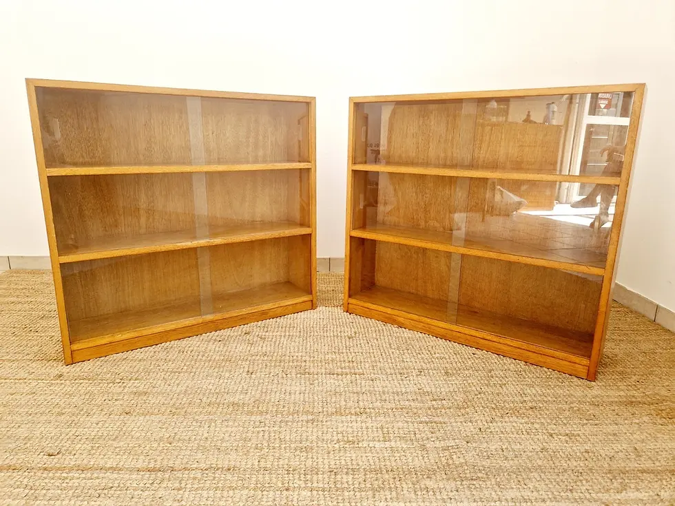 Miniature : Pair of Mid Century Oak School Bookcases