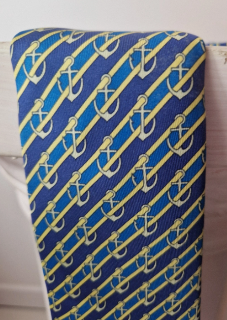 Thumbnail: Authentic HERMÈS Paris Silk Tie Blue Yellow Nautical Anchor Motif Vintage Luxury
