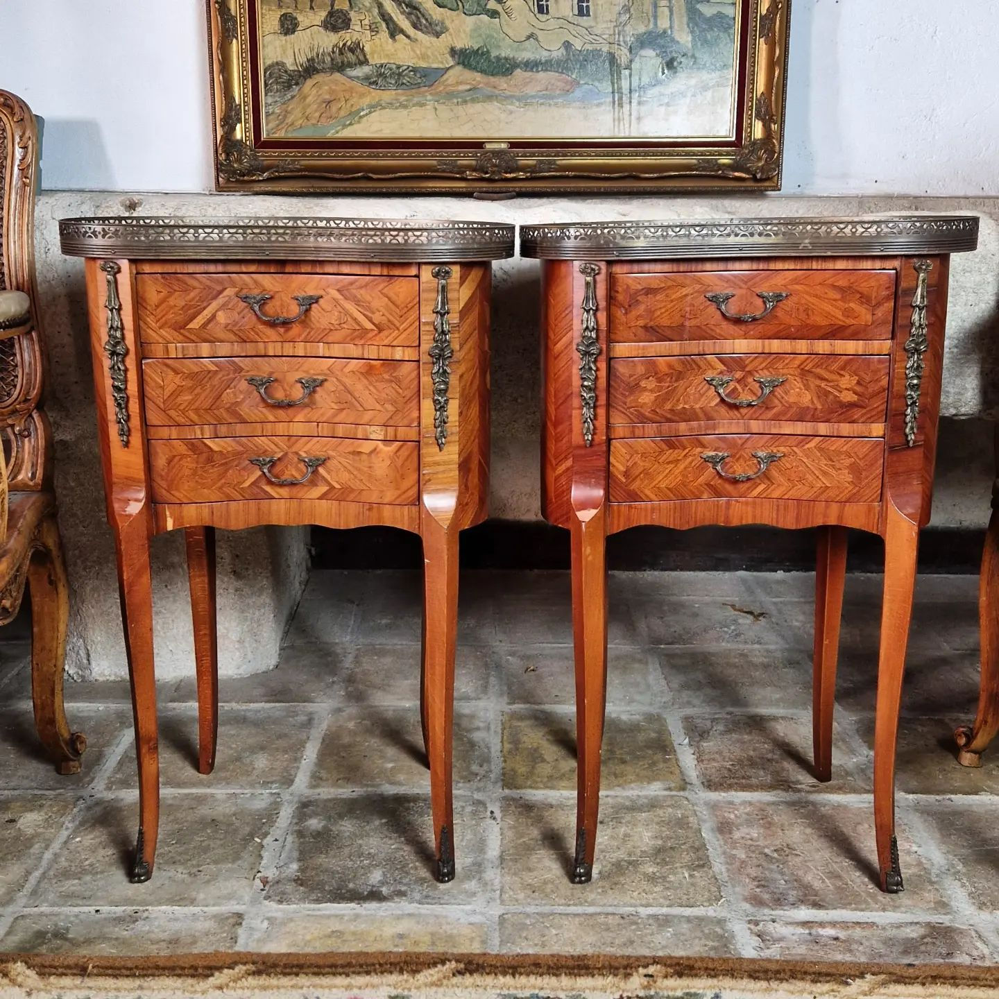 Louis XV Kidney Shape Bedside Cabinets