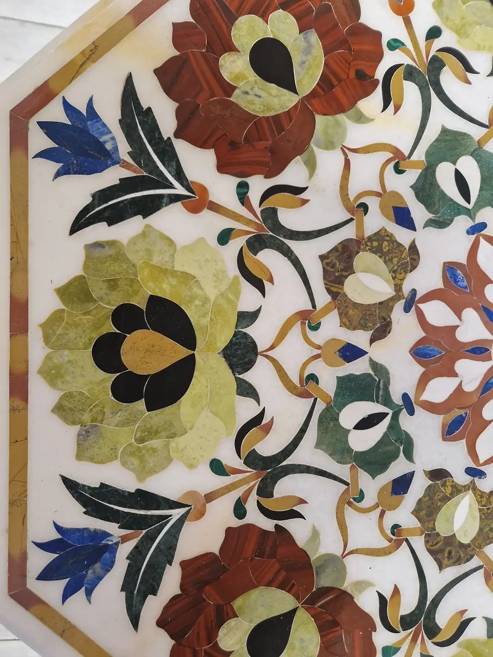 Thumbnail: Vintage Italian Marble Table Pietra Dura with Floral Inlays