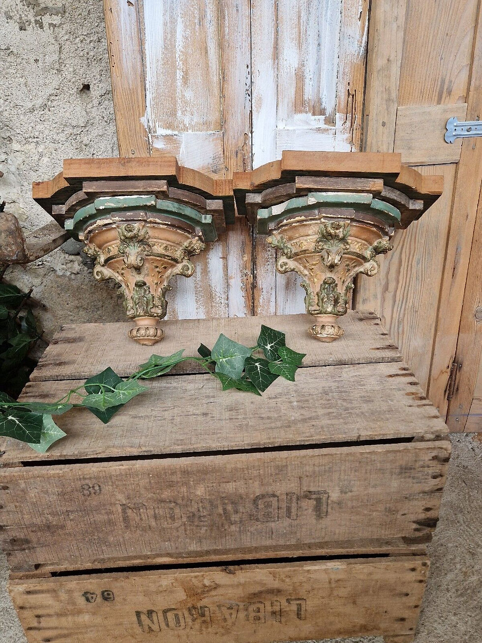 Thumbnail: Antique Church Console Shelves Religious Wooden Carved Sculpture