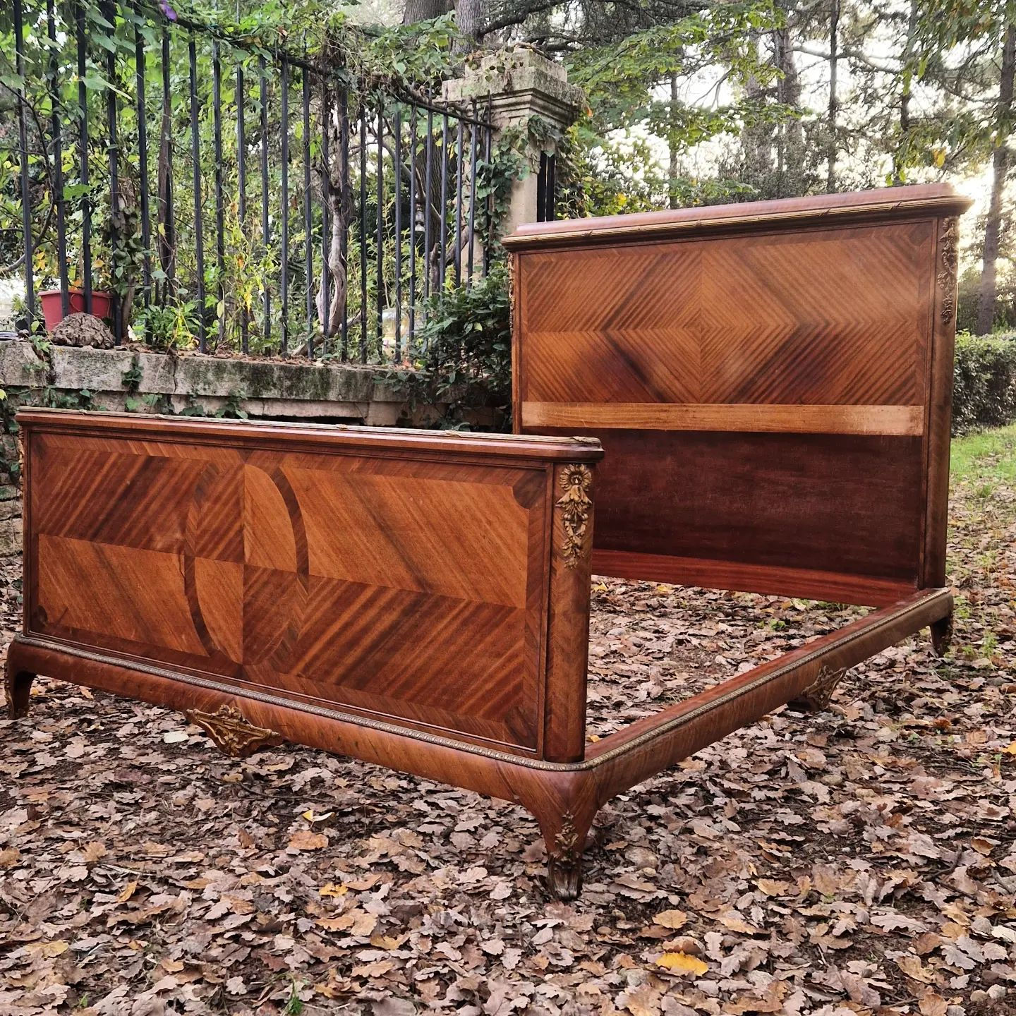 French Antique Bed Antique King Size Empire Rosewood Marquetry Bronze Bed