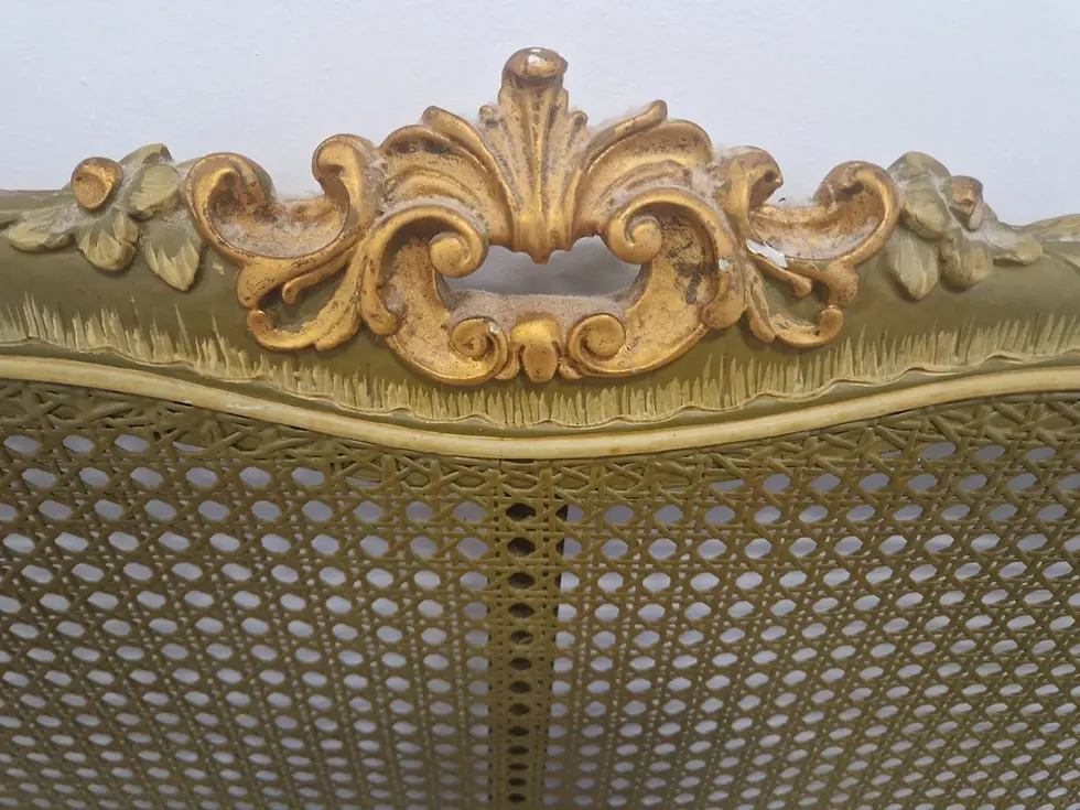 Miniature : Antique Cane Bed King Size Green Lacquered French Rococo Style