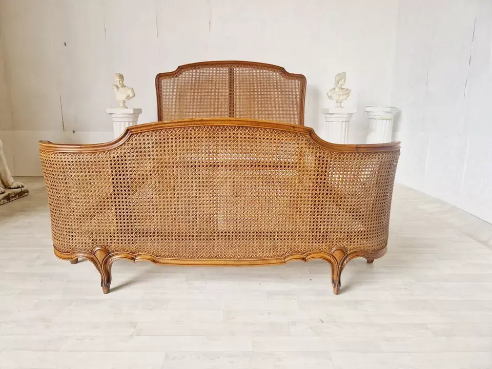 Miniature : French Cane Corbeille Bed Louis XV Style