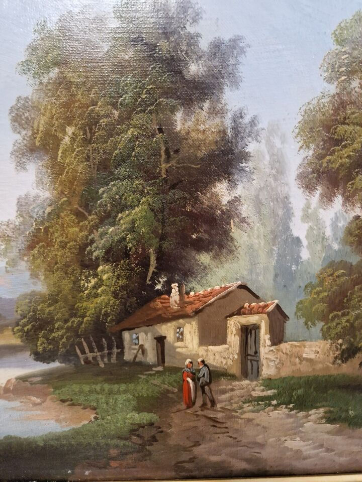 Thumbnail: Pair of Antique Oil Paintings 19th Century Signed Lambert