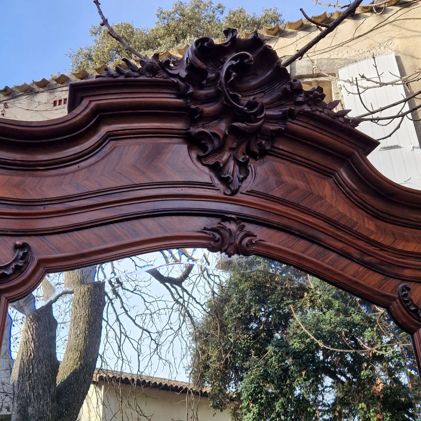 Antique French Rococo Armoire Carved Wood Triple Door | Rocaille