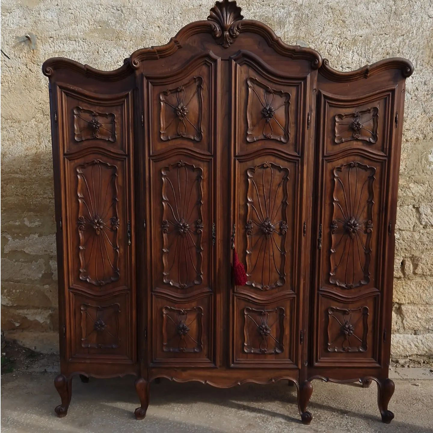 Antique Wardrobe Baroque Triple Door Italian Armoire Walnut